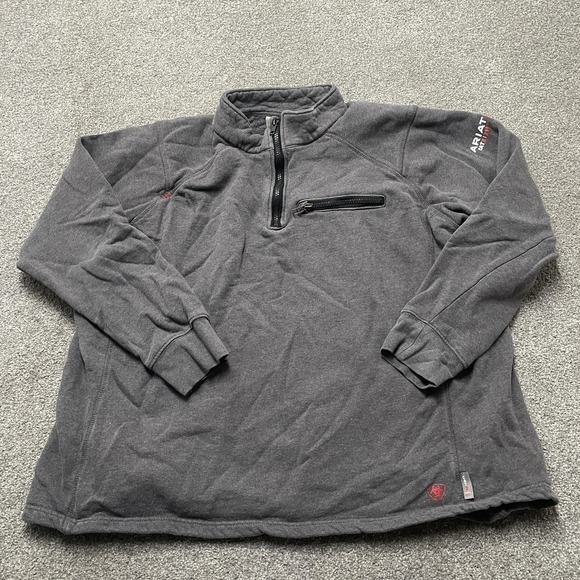 Ariat FR 1/4 Zip Sweater Mens 2XL Gray Flame Resistant CAT2 2112 Fleece Pullover - Picture 1 of 9